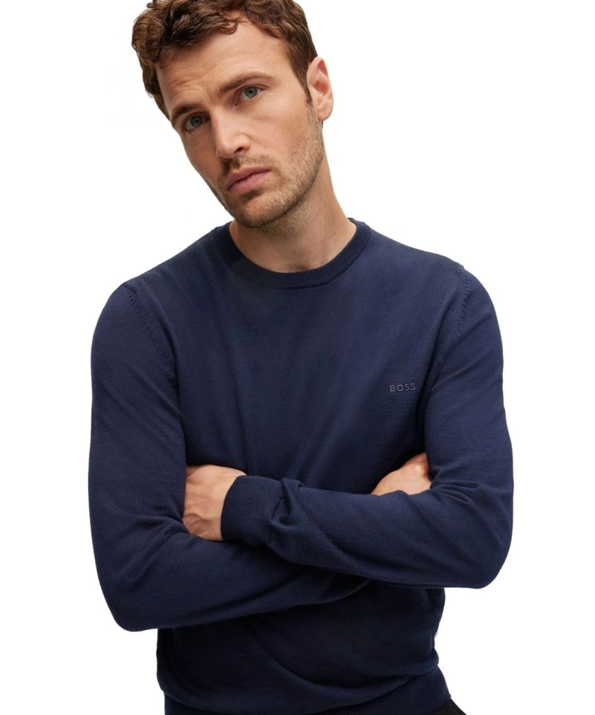 Hugo Boss Mens Botto-l Crew Neck Knitwear Dark Blue Merino Wool - Size Large